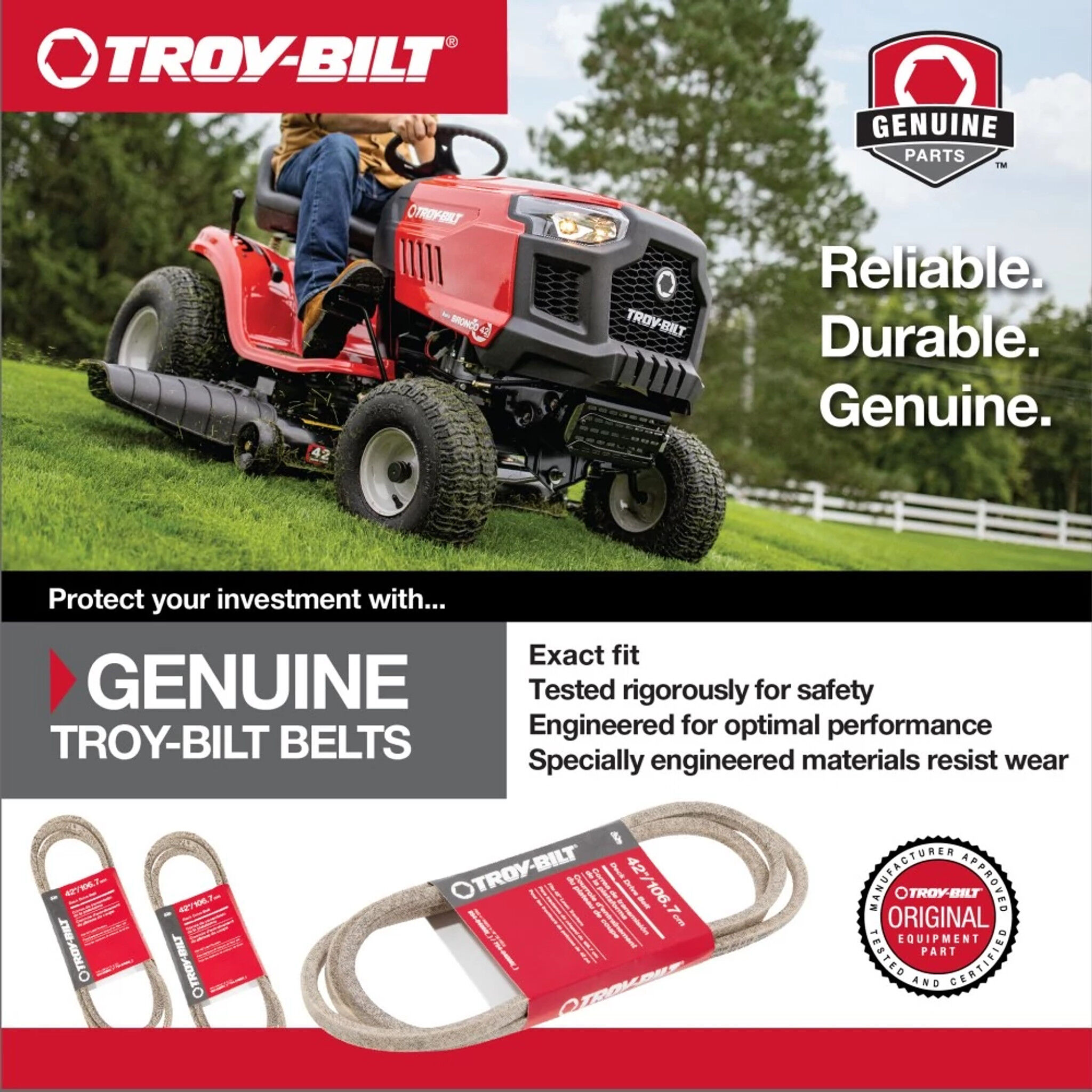 Riding Mower Lower Transmission Belt for 42 inch and 46 inch